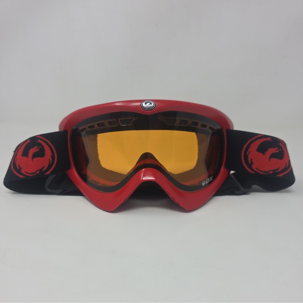 Dragon Alliance DX Ski Snowboard Goggles Red Frame Amber Tint Lens Unisex OTG